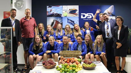 DSV Brondby volleyball team at the DSV Rubi office, Spain