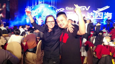 Rikke Thomsen with Akon Zhang at company party