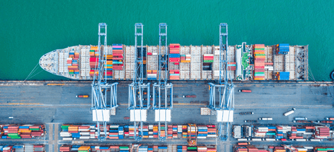 Docked container ship