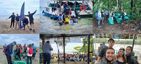 Collage de imagenes de voluntarios limpieando la playa en corcovado