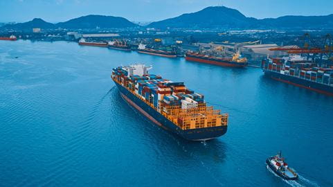 Ship sailing on ocean