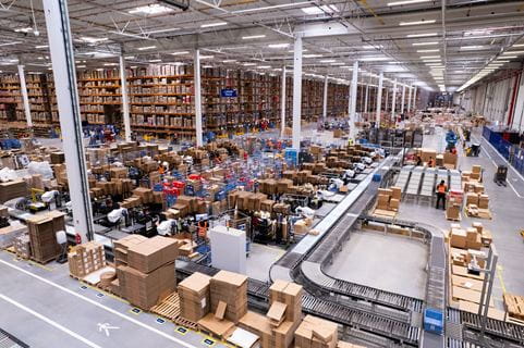 Sorter in the warehouse with packages