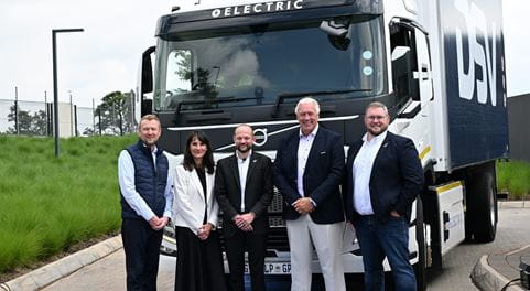 DSV Executive leadership & Volvo Trucks SA representatives at the launch of DSV in South Africa's first 8-ton electric truck