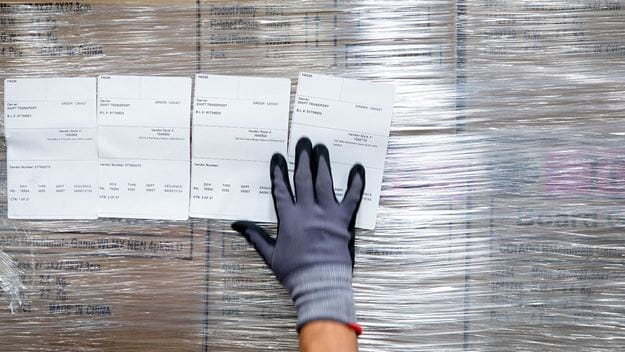 DSV staff is packing cardboard boxes for delivery.