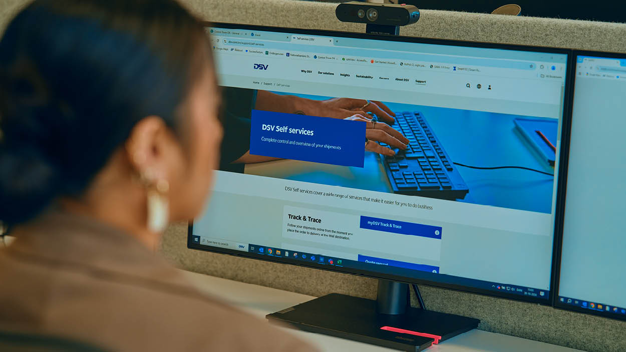 Person der kigger på skærm med MyDSV selfservice