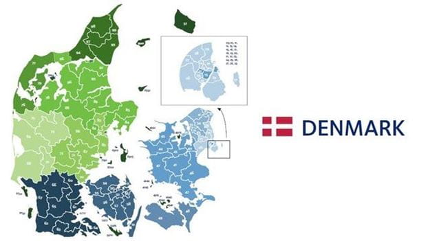 mapa codigos postales dinamarca
