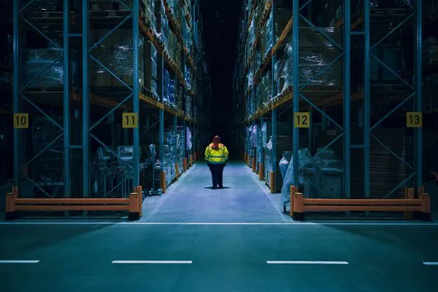 DSV employee walking in a warehouse