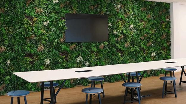 Living wall, wood-paneling 