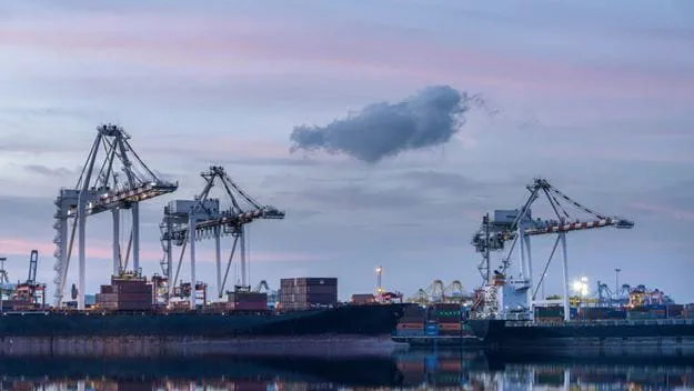 Containerships in the ocean at the harbor