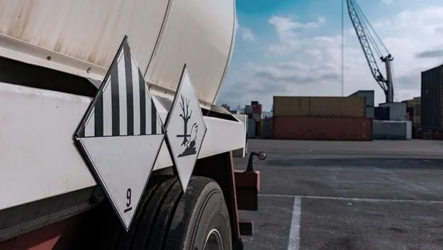 Dangerous goods signs on a truck