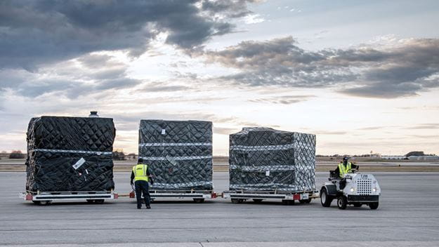 Air cargo transported on the runway for air freight