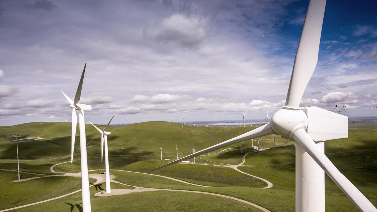 Wind engines on a field