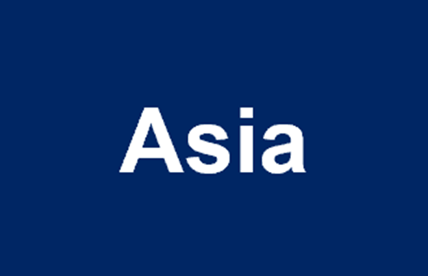 Rectángulo azul DSV con el texto "Asia" en el centro de color blanco