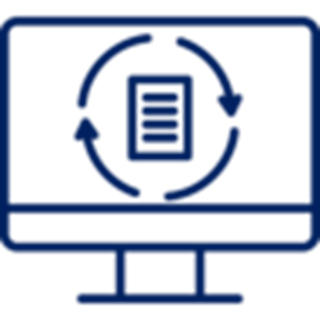 Ícono color azul marino de datos electrónicos en un monitor | DSV