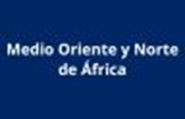 Rectángulo azul DSV con el texto "Medio Oriente y Norte de África" en el centro de color blanco