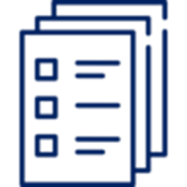 Ícono de conjunto de documentos con checkboxes en color azul marino.