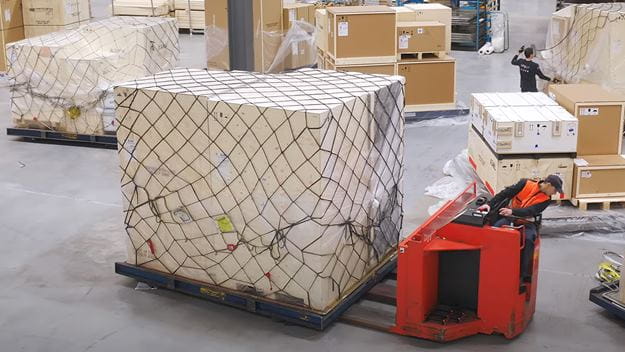 dsv transport and logistics pallets in warehouse