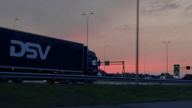 dsv transport and logistics electric truck at the highway