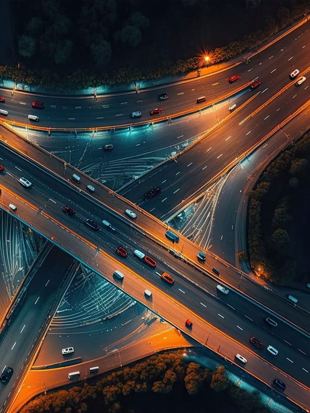 Vehicles moving through an intersection