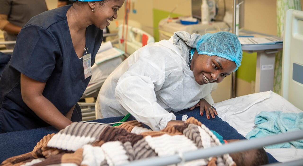 A cleft lip patient recovering at the Nelson Mandela Children's hospital