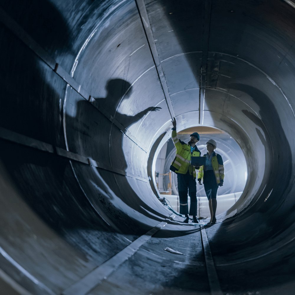 discussing colleagues in a huge pipe