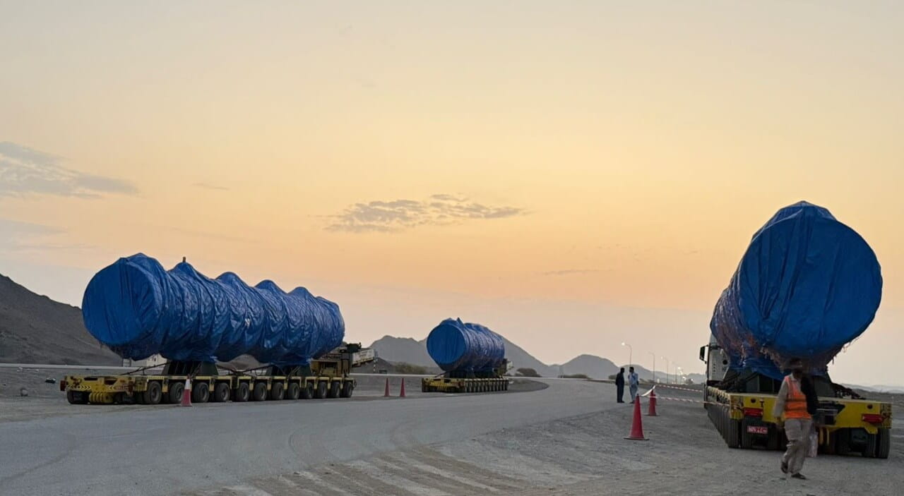 Heat exchangers ready for specialised road transport by DSV from Duqm to Sur in Oman