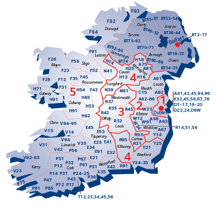 Postal code map of Ireland