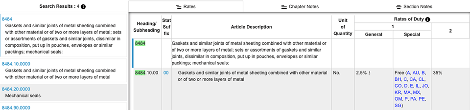 arancel comercial harmonized tariff schedule search